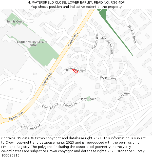 4, WATERSFIELD CLOSE, LOWER EARLEY, READING, RG6 4DF: Location map and indicative extent of plot