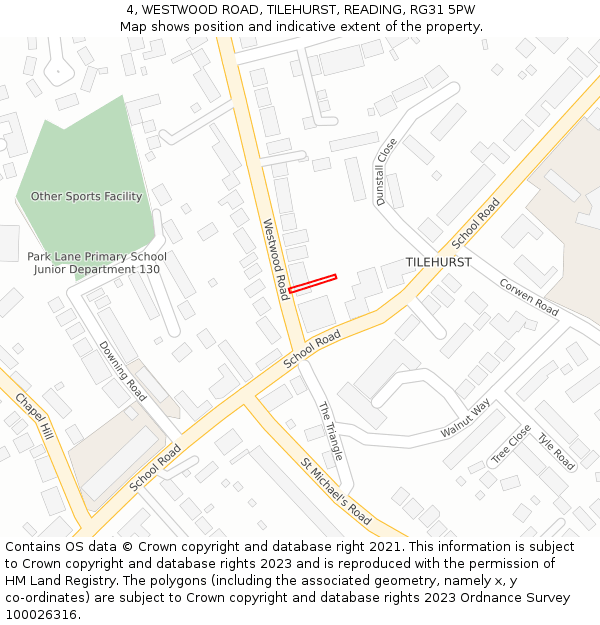 4, WESTWOOD ROAD, TILEHURST, READING, RG31 5PW: Location map and indicative extent of plot