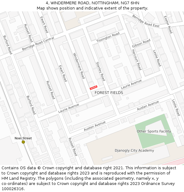 4, WINDERMERE ROAD, NOTTINGHAM, NG7 6HN: Location map and indicative extent of plot