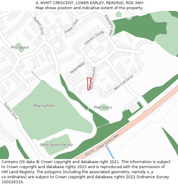 4, WYATT CRESCENT, LOWER EARLEY, READING, RG6 3WH: Location map and indicative extent of plot