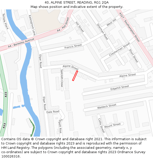 40, ALPINE STREET, READING, RG1 2QA: Location map and indicative extent of plot