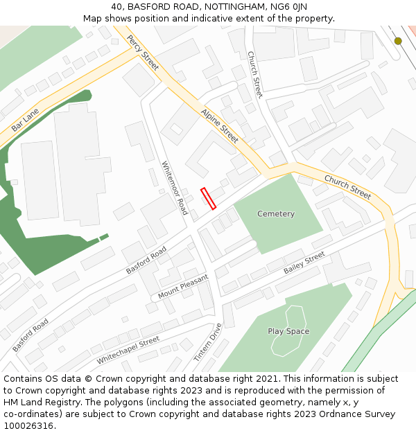 40, BASFORD ROAD, NOTTINGHAM, NG6 0JN: Location map and indicative extent of plot