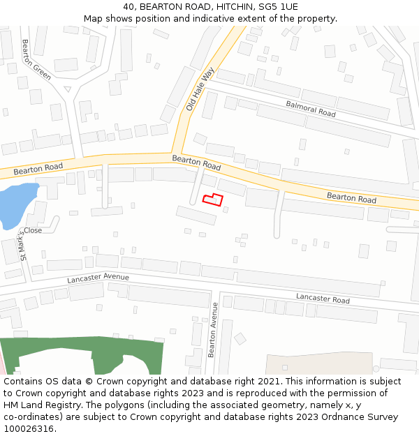 40, BEARTON ROAD, HITCHIN, SG5 1UE: Location map and indicative extent of plot