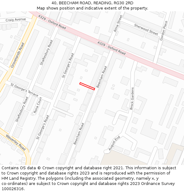 40, BEECHAM ROAD, READING, RG30 2RD: Location map and indicative extent of plot