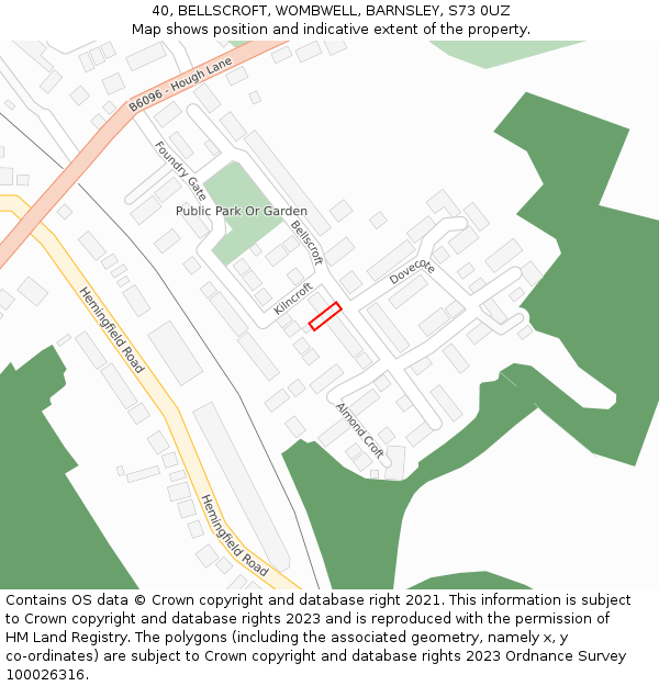 40, BELLSCROFT, WOMBWELL, BARNSLEY, S73 0UZ: Location map and indicative extent of plot