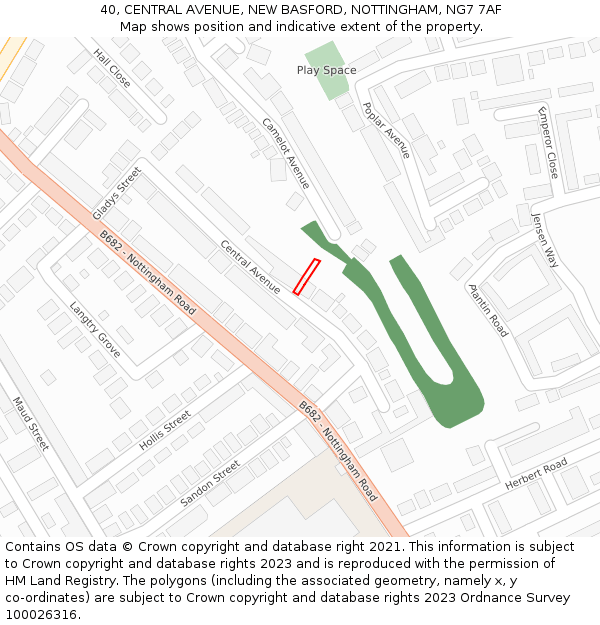 40, CENTRAL AVENUE, NEW BASFORD, NOTTINGHAM, NG7 7AF: Location map and indicative extent of plot