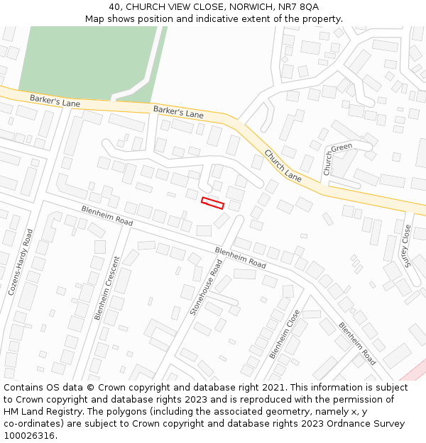 40, CHURCH VIEW CLOSE, NORWICH, NR7 8QA: Location map and indicative extent of plot