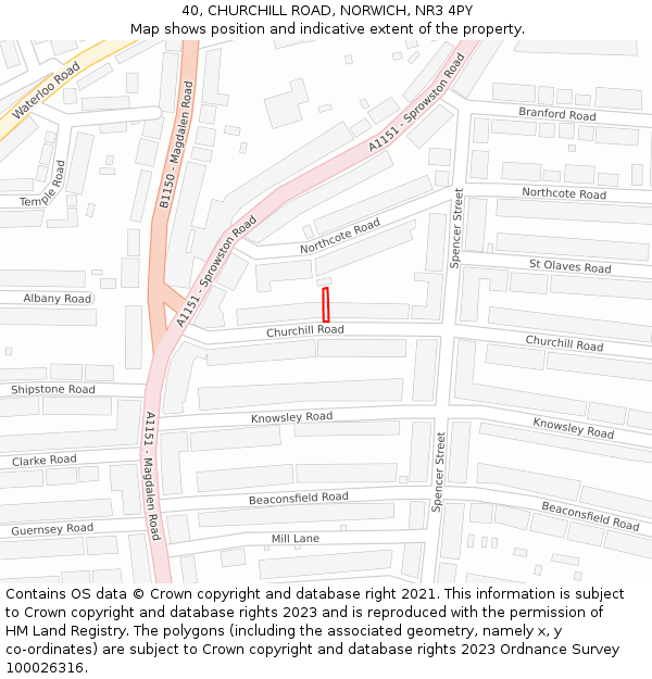 40, CHURCHILL ROAD, NORWICH, NR3 4PY: Location map and indicative extent of plot