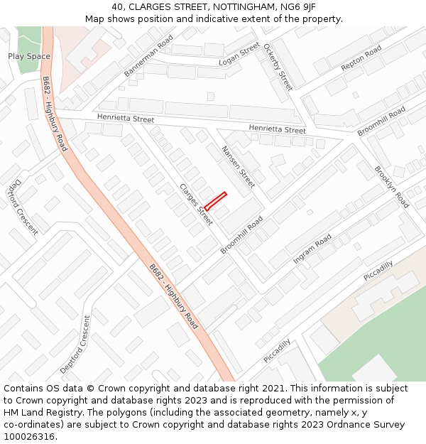 40, CLARGES STREET, NOTTINGHAM, NG6 9JF: Location map and indicative extent of plot