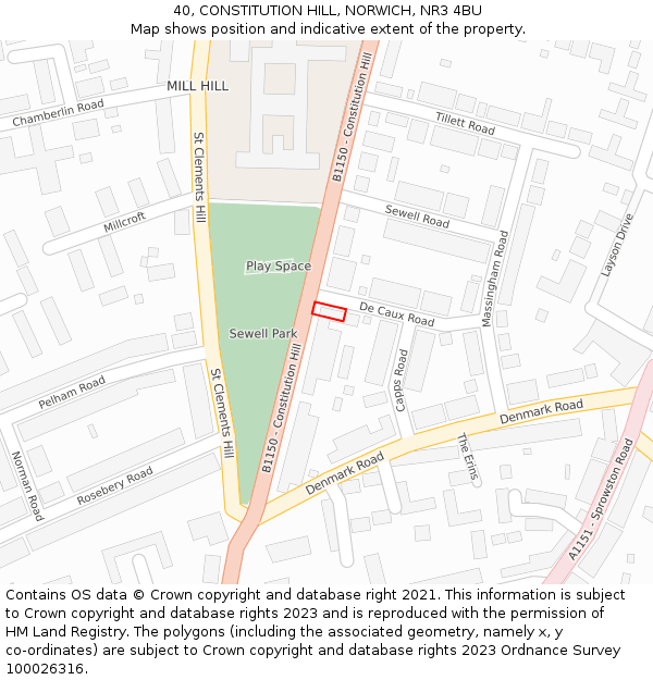 40, CONSTITUTION HILL, NORWICH, NR3 4BU: Location map and indicative extent of plot