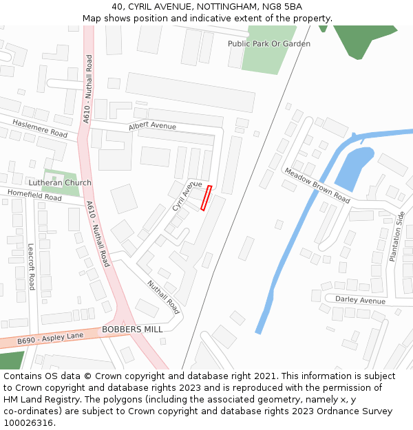 40, CYRIL AVENUE, NOTTINGHAM, NG8 5BA: Location map and indicative extent of plot