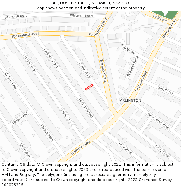 40, DOVER STREET, NORWICH, NR2 3LQ: Location map and indicative extent of plot