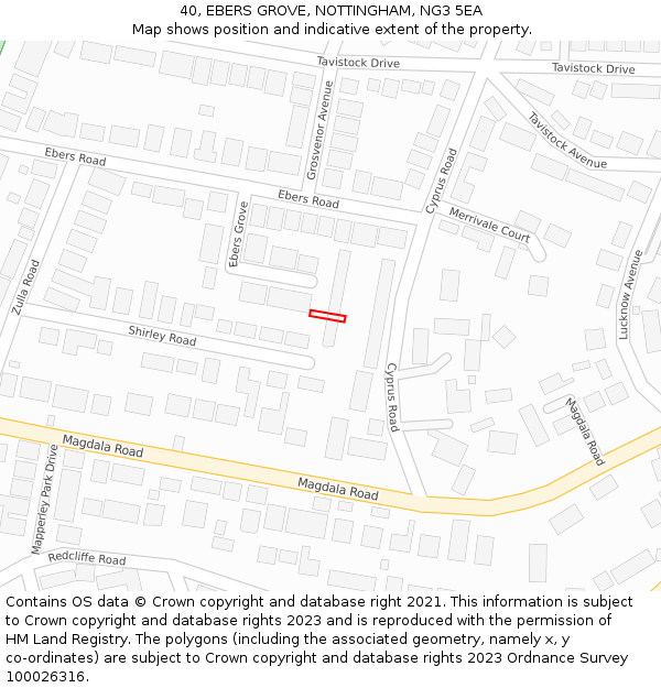 40, EBERS GROVE, NOTTINGHAM, NG3 5EA: Location map and indicative extent of plot