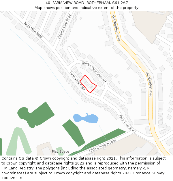 40, FARM VIEW ROAD, ROTHERHAM, S61 2AZ: Location map and indicative extent of plot