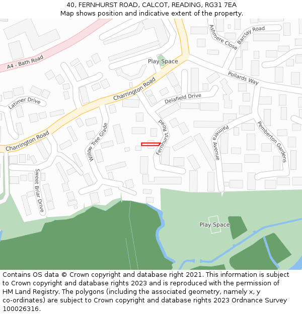 40, FERNHURST ROAD, CALCOT, READING, RG31 7EA: Location map and indicative extent of plot