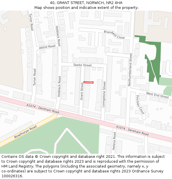 40, GRANT STREET, NORWICH, NR2 4HA: Location map and indicative extent of plot