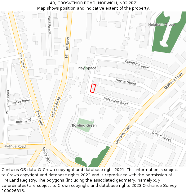40, GROSVENOR ROAD, NORWICH, NR2 2PZ: Location map and indicative extent of plot