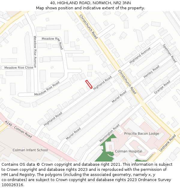 40, HIGHLAND ROAD, NORWICH, NR2 3NN: Location map and indicative extent of plot