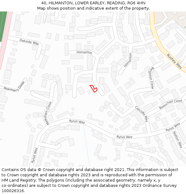40, HILMANTON, LOWER EARLEY, READING, RG6 4HN: Location map and indicative extent of plot