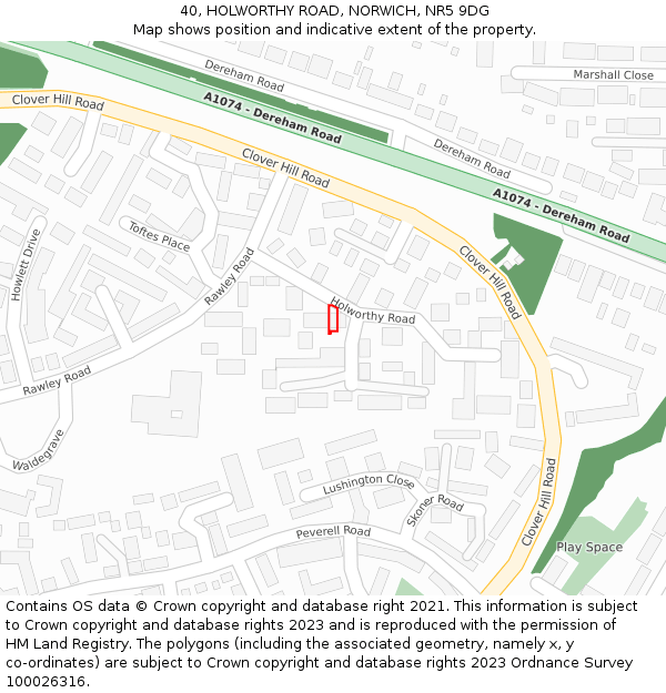 40, HOLWORTHY ROAD, NORWICH, NR5 9DG: Location map and indicative extent of plot