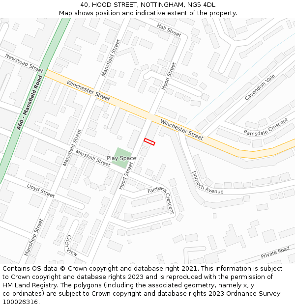 40, HOOD STREET, NOTTINGHAM, NG5 4DL: Location map and indicative extent of plot