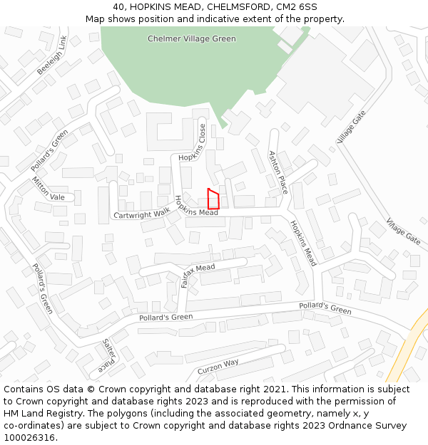 40, HOPKINS MEAD, CHELMSFORD, CM2 6SS: Location map and indicative extent of plot