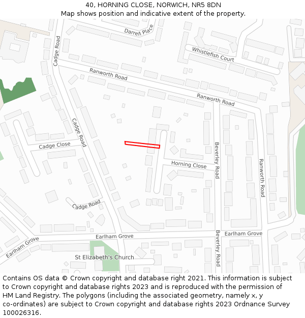 40, HORNING CLOSE, NORWICH, NR5 8DN: Location map and indicative extent of plot