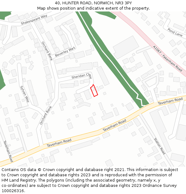 40, HUNTER ROAD, NORWICH, NR3 3PY: Location map and indicative extent of plot
