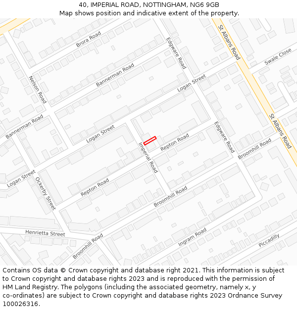 40, IMPERIAL ROAD, NOTTINGHAM, NG6 9GB: Location map and indicative extent of plot