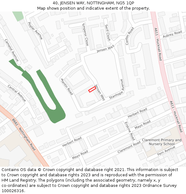 40, JENSEN WAY, NOTTINGHAM, NG5 1QP: Location map and indicative extent of plot