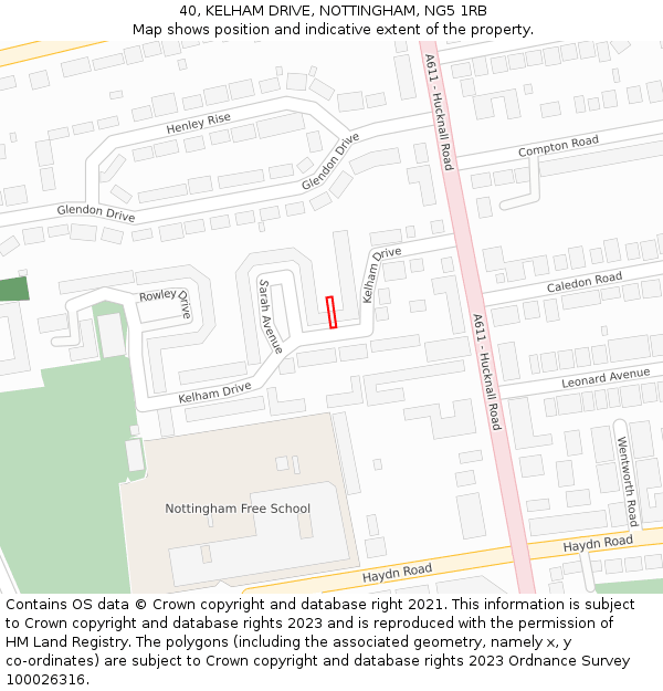 40, KELHAM DRIVE, NOTTINGHAM, NG5 1RB: Location map and indicative extent of plot