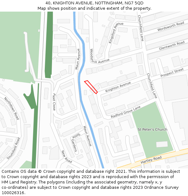 40, KNIGHTON AVENUE, NOTTINGHAM, NG7 5QD: Location map and indicative extent of plot