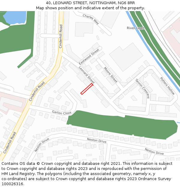 40, LEONARD STREET, NOTTINGHAM, NG6 8RR: Location map and indicative extent of plot