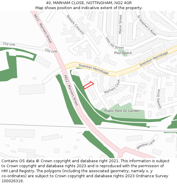 40, MARHAM CLOSE, NOTTINGHAM, NG2 4GR: Location map and indicative extent of plot