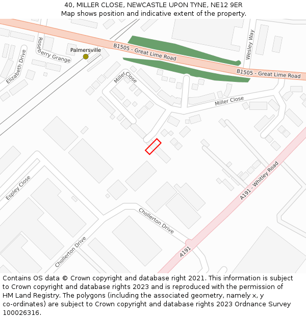 40, MILLER CLOSE, NEWCASTLE UPON TYNE, NE12 9ER: Location map and indicative extent of plot