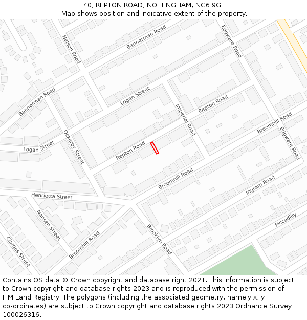 40, REPTON ROAD, NOTTINGHAM, NG6 9GE: Location map and indicative extent of plot
