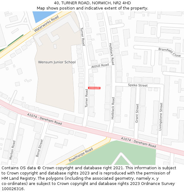 40, TURNER ROAD, NORWICH, NR2 4HD: Location map and indicative extent of plot