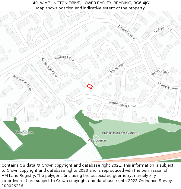 40, WIMBLINGTON DRIVE, LOWER EARLEY, READING, RG6 4JG: Location map and indicative extent of plot
