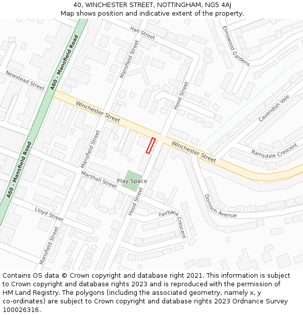 40, WINCHESTER STREET, NOTTINGHAM, NG5 4AJ: Location map and indicative extent of plot