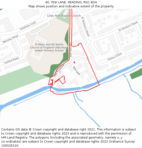 40, YEW LANE, READING, RG1 6DA: Location map and indicative extent of plot