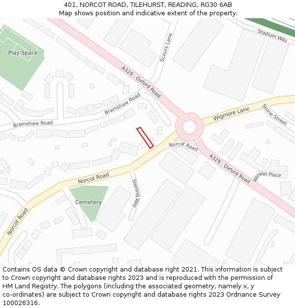 401, NORCOT ROAD, TILEHURST, READING, RG30 6AB: Location map and indicative extent of plot