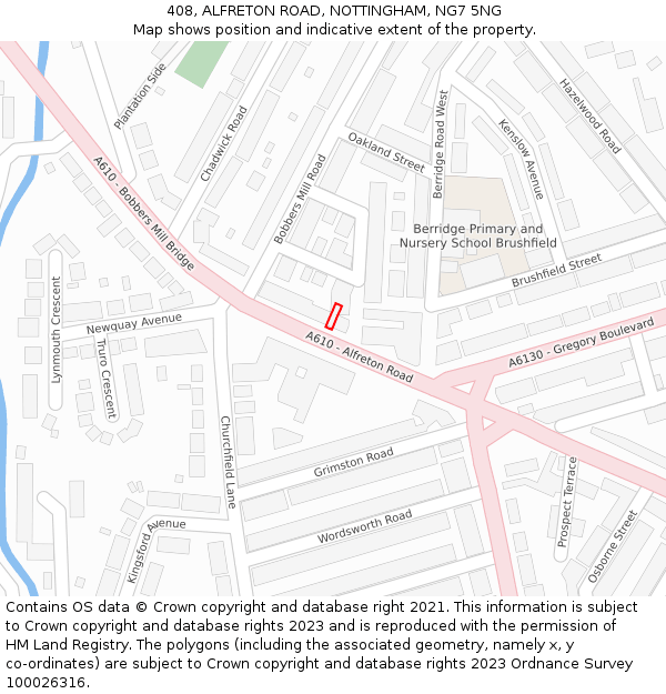 408, ALFRETON ROAD, NOTTINGHAM, NG7 5NG: Location map and indicative extent of plot