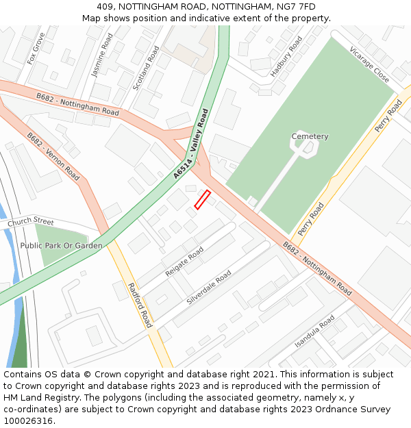 409, NOTTINGHAM ROAD, NOTTINGHAM, NG7 7FD: Location map and indicative extent of plot