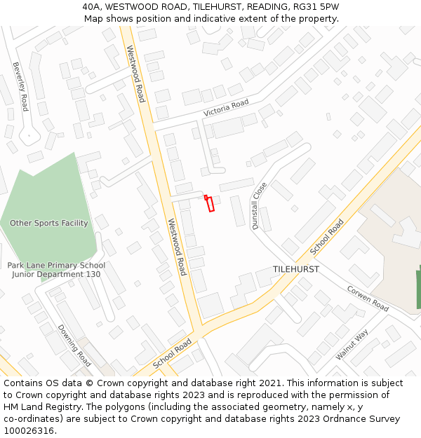 40A, WESTWOOD ROAD, TILEHURST, READING, RG31 5PW: Location map and indicative extent of plot