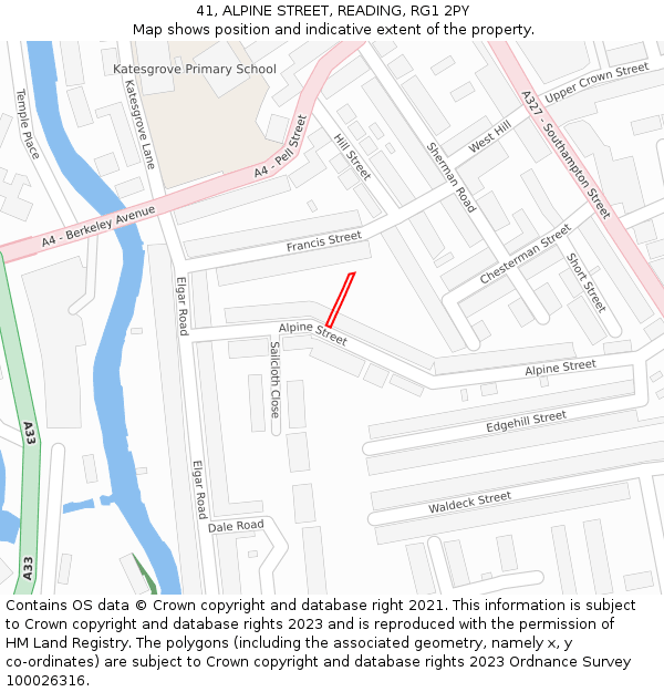 41, ALPINE STREET, READING, RG1 2PY: Location map and indicative extent of plot