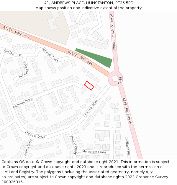 41, ANDREWS PLACE, HUNSTANTON, PE36 5PD: Location map and indicative extent of plot