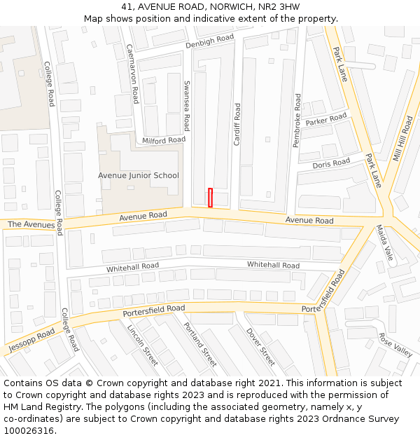 41, AVENUE ROAD, NORWICH, NR2 3HW: Location map and indicative extent of plot