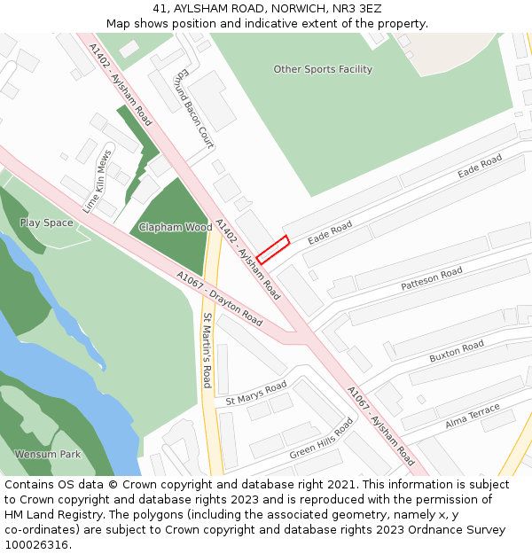 41, AYLSHAM ROAD, NORWICH, NR3 3EZ: Location map and indicative extent of plot