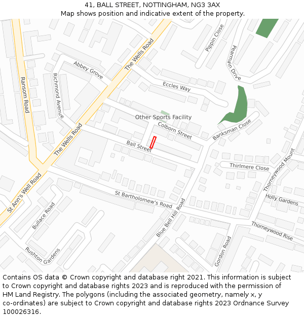 41, BALL STREET, NOTTINGHAM, NG3 3AX: Location map and indicative extent of plot