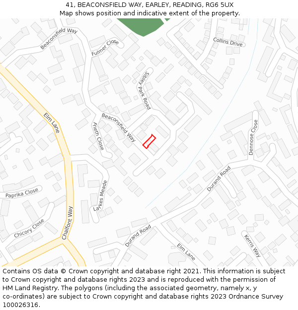 41, BEACONSFIELD WAY, EARLEY, READING, RG6 5UX: Location map and indicative extent of plot